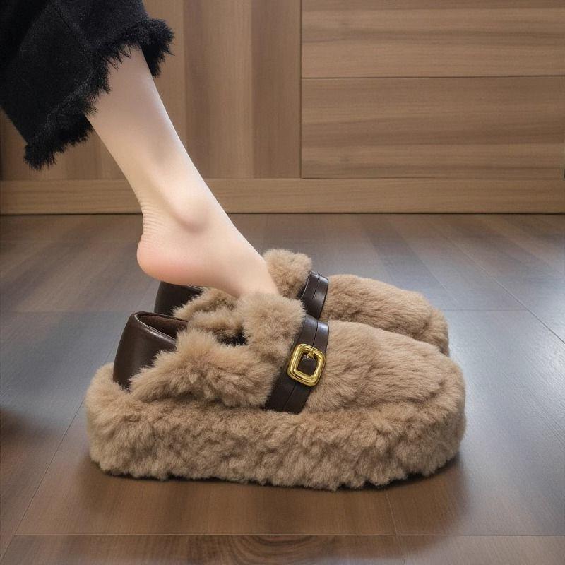 美拉德厚底毛毛鞋女秋冬外穿防滑保暖2025新款孕妇棉鞋加绒豆豆鞋