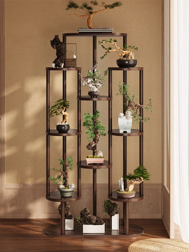 新型中式精品储物架客厅落地式花架轻型豪华室内实木多层茶具博古