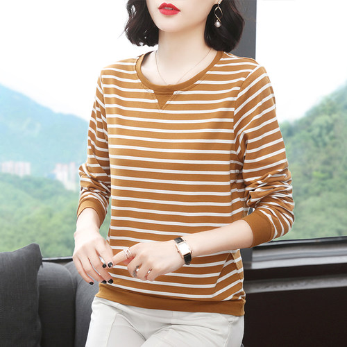条纹长袖宽松内搭秋衣百搭打底衫