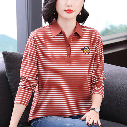 妈妈翻领长袖T恤衫2025新款