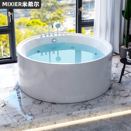 独立圆形浴缸家用亚克力恒温按摩双人浴盆小户型酒店浴池1.2-1.6m