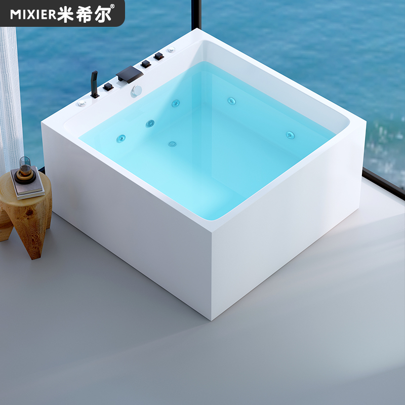 日式正方形浴缸家用小户型独立迷你深泡浴盆亚克力恒温按摩大浴池