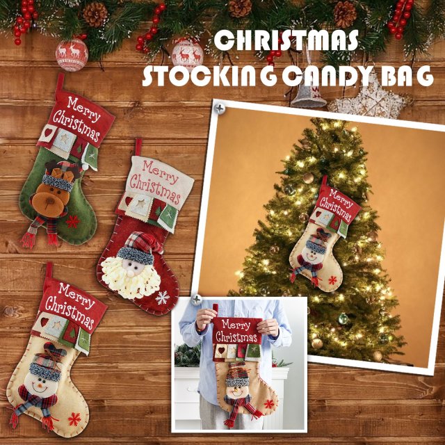 large christmas stocking santa claus snowman three-dimension