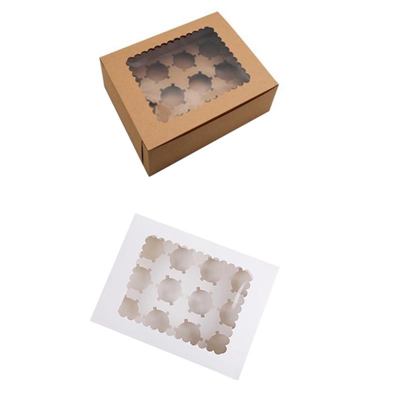 10pcs cupcake box with window kraft paper boxes dessert mous