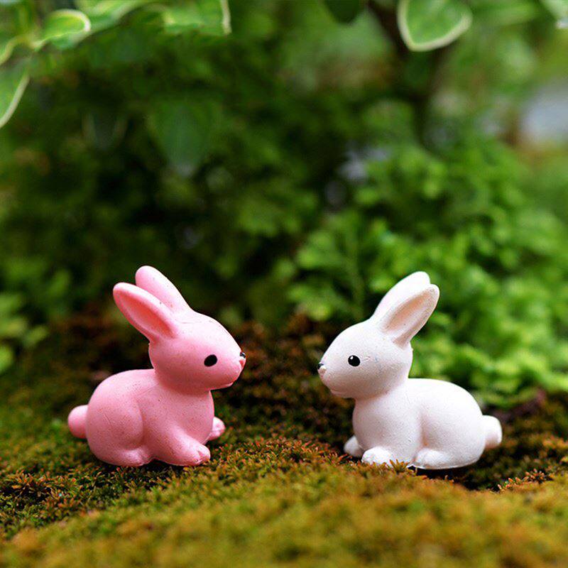 2pcs mini pink and white rabbit decoration supplies moss gar