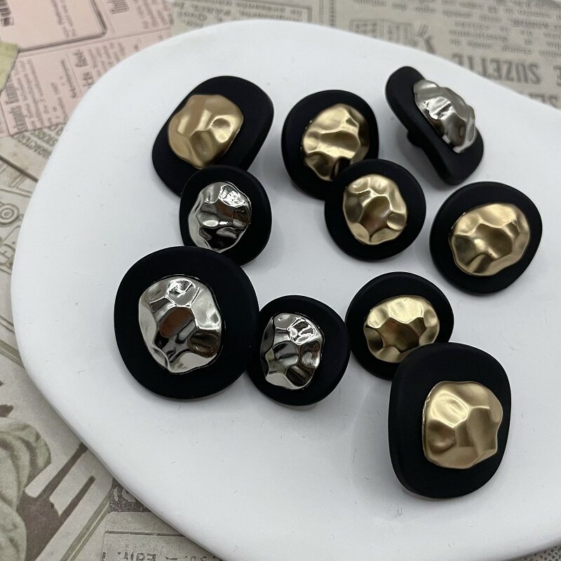 时尚哑黑金属纽扣波浪边圆形扣风衣大衣羊毛衫高脚手缝装饰扣原创