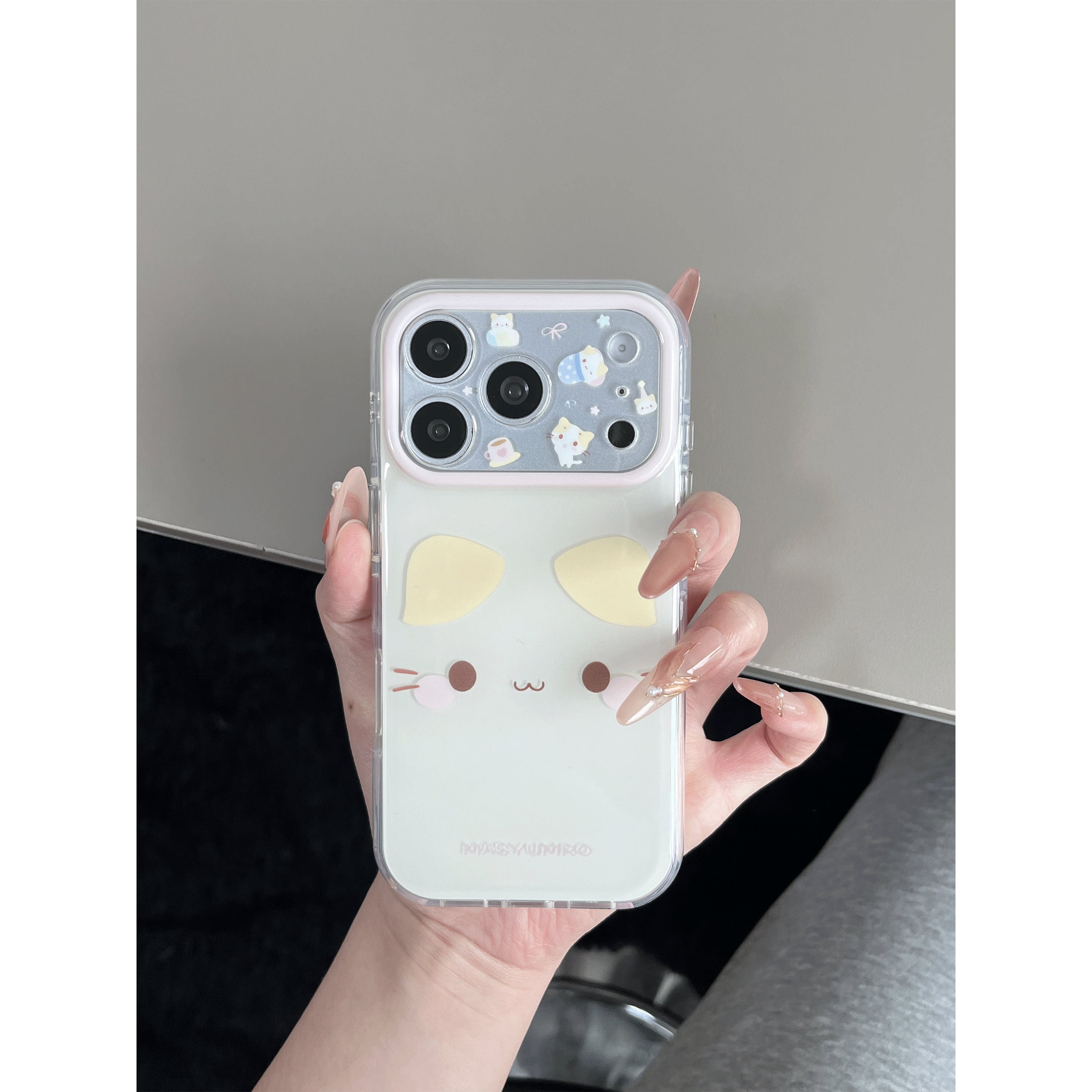 趣味可爱卡通大脸棉花糖猫咪适用于iphone17promax手机壳苹果15保护套带手链新款16pro少女心max巨好看手机套