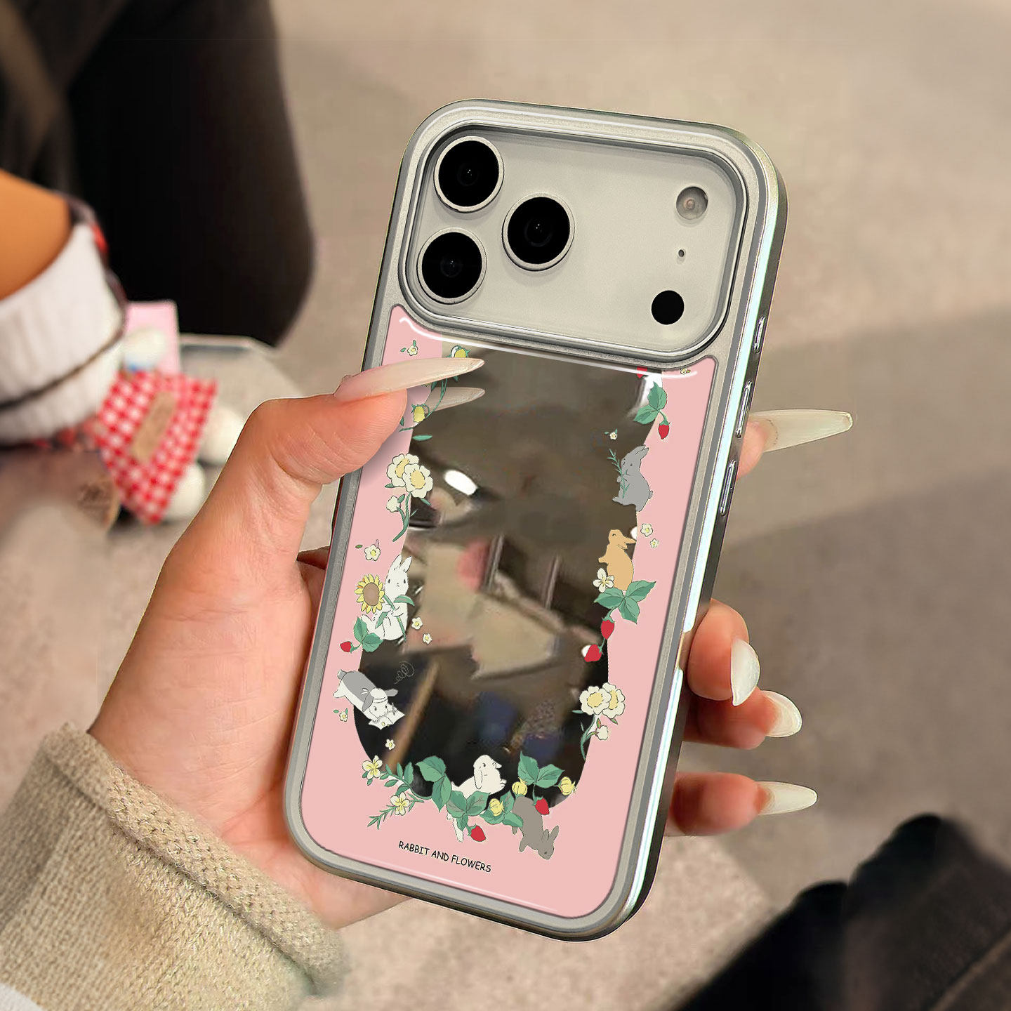 【兔子花朵镜面】苹果保护套