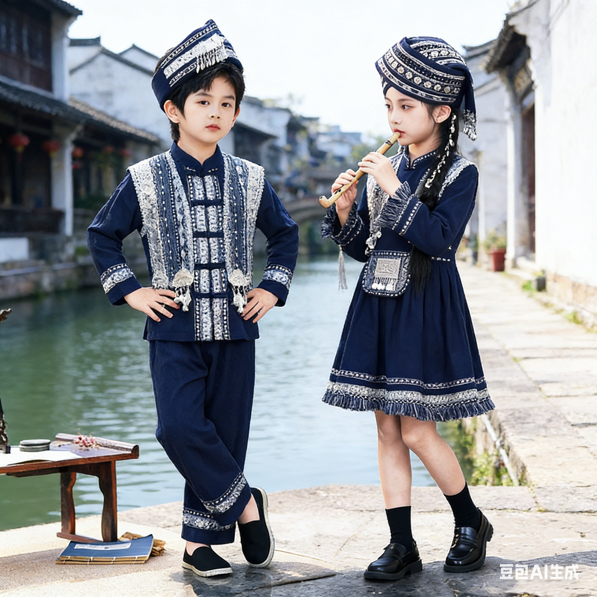 六一儿童民族服饰全棉刺绣表演图片