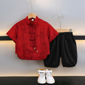 刺绣中国风红色男孩古风套装 新款 唐装 古装 男童帅气男孩传统中式