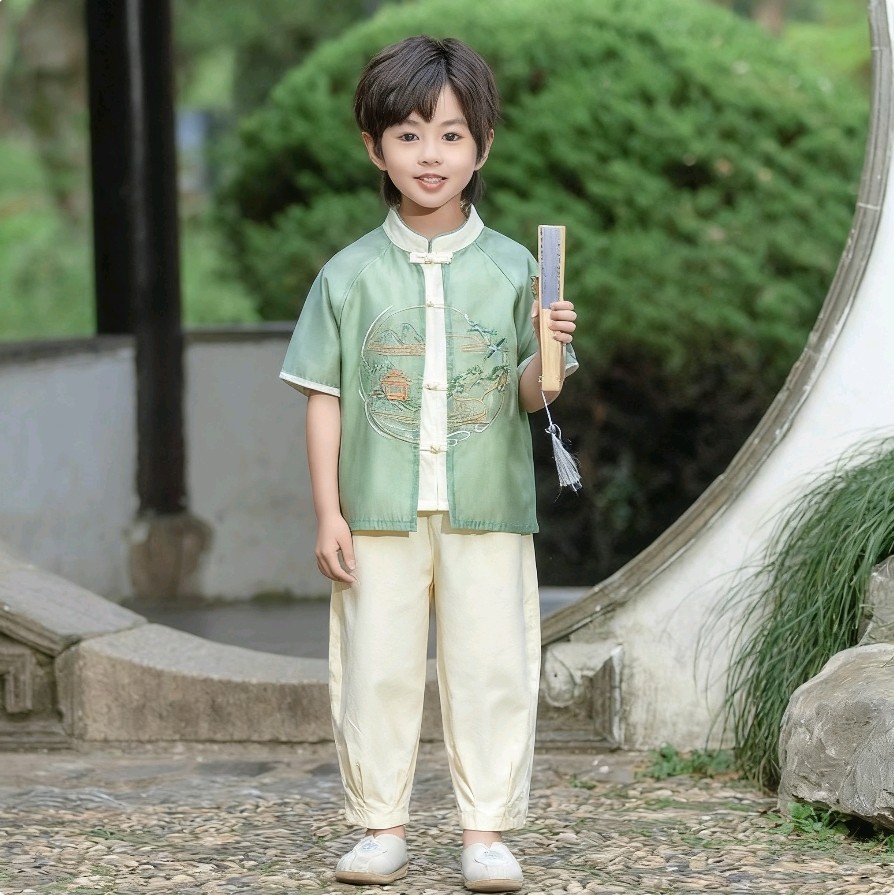 男童汉服短袖长裤国学班服2026端午新款幼儿男孩唐装华服中式套装