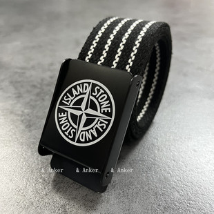 白色腰带布男士 带自动平滑扣简约休闲编织皮带潮 青少年学生帆布裤