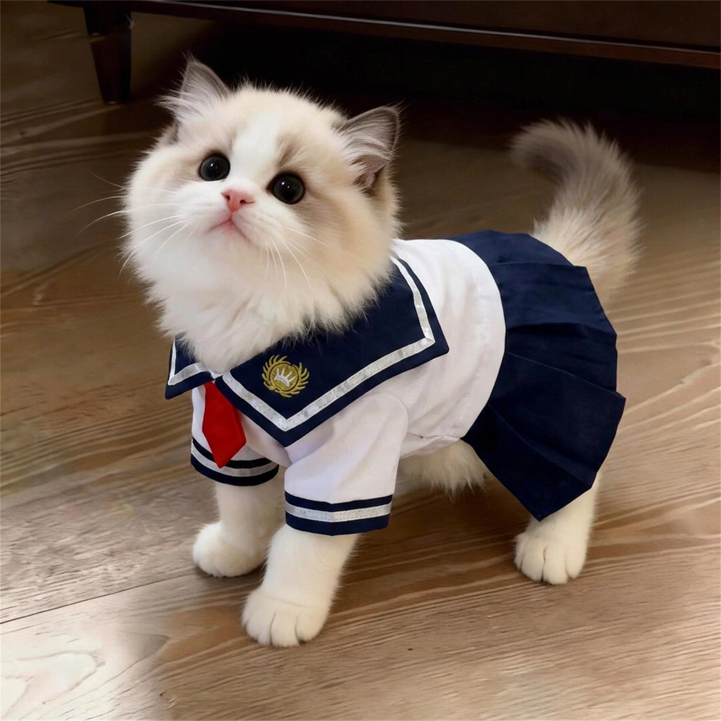 狗猫水手服猫咪薄款裙子图片
