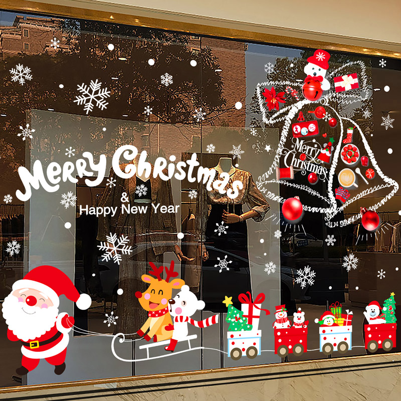 圣诞节装饰场景布置静电贴圣诞树小火车玻璃贴纸门贴橱窗贴窗花贴