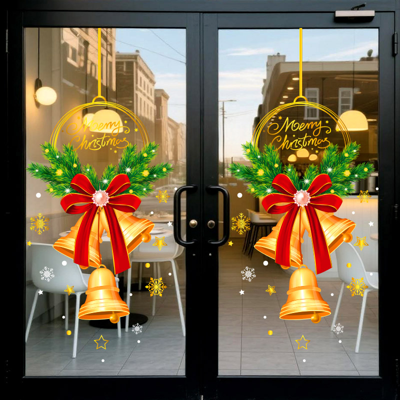圣诞老人树氛围贴玻璃门贴纸场