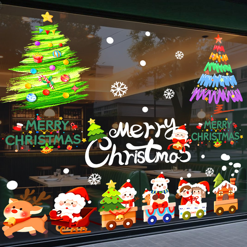圣诞树静电贴氛围布置窗贴