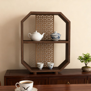 桌面中式实木博古架小型茶室茶具收纳架茶杯茶壶展示架书房置物架