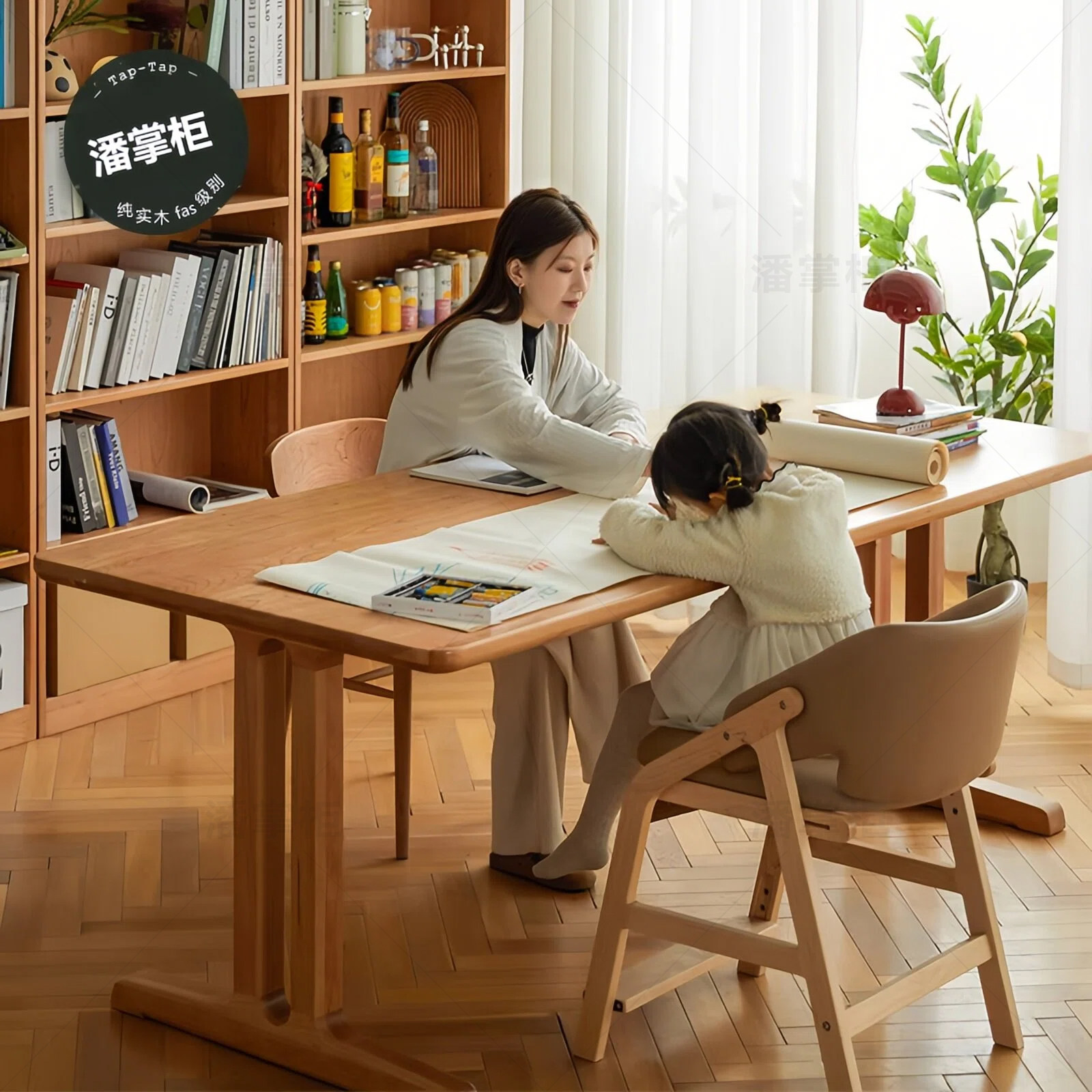 全实木大板桌长书桌学习桌双人电脑桌去客厅化樱桃木写字桌工作台