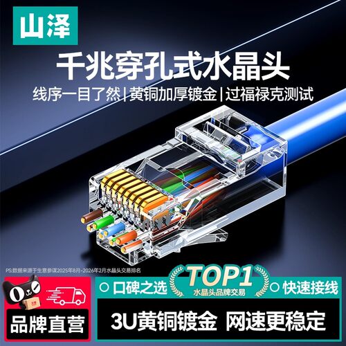 山泽穿孔式网线水晶头通孔对接头
