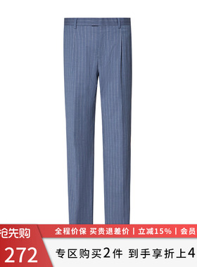 DIDIBOY迪迪博迩蓝色条纹薄款微弹西裤男士帅气显瘦西装长裤子