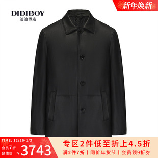 新款 DIDIBOY迪迪博迩2025秋季 黑色翻领真皮皮衣外套 甄选羊皮