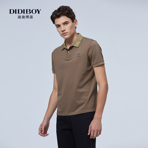 【6%桑蚕丝】DIDIBOY夏季款时尚印花翻领短袖polo衫男士亲肤T恤