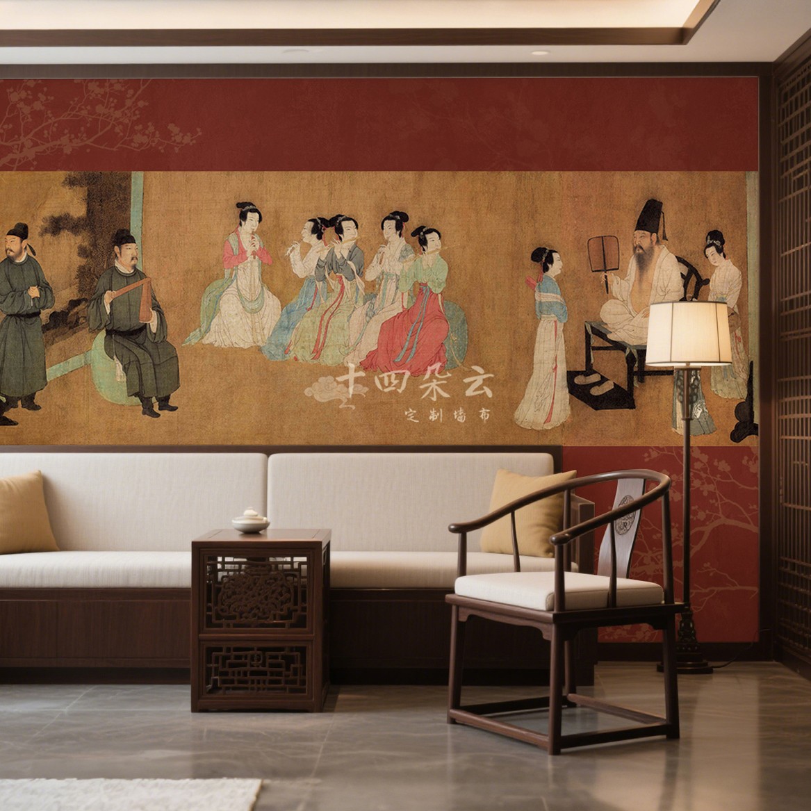 唐风夜宴国画人物定制壁画客厅背景墙布新中式酒店别墅卧室墙壁纸