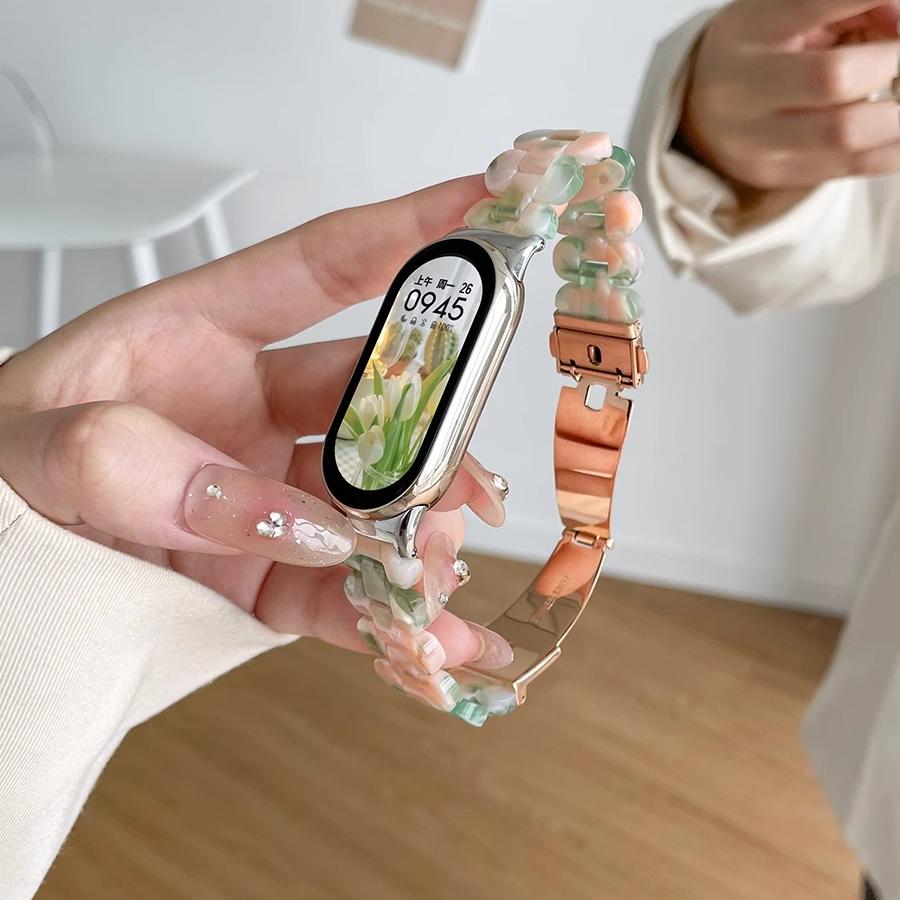 适用新品小米手环9新款树脂表带智能运动xiaomi8女款专用替换带夏季正品清凉高级感腕带官方非原装手链配件