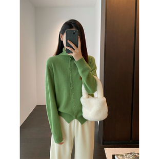 一线国际大牌女装美利奴羊毛方糖扣无缝针织开衫长袖毛衣外套女冬