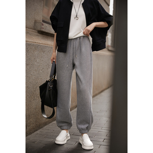 出口外贸加绒加厚软糯暖炉卫裤松紧腰小个子运动裤子哈伦束脚裤女