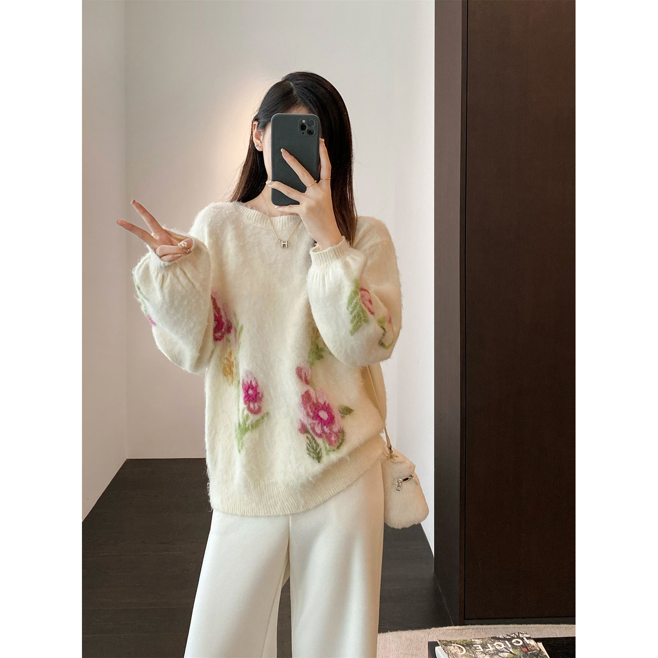 大牌套头针织衫羊驼毛拉毛毛衣女
