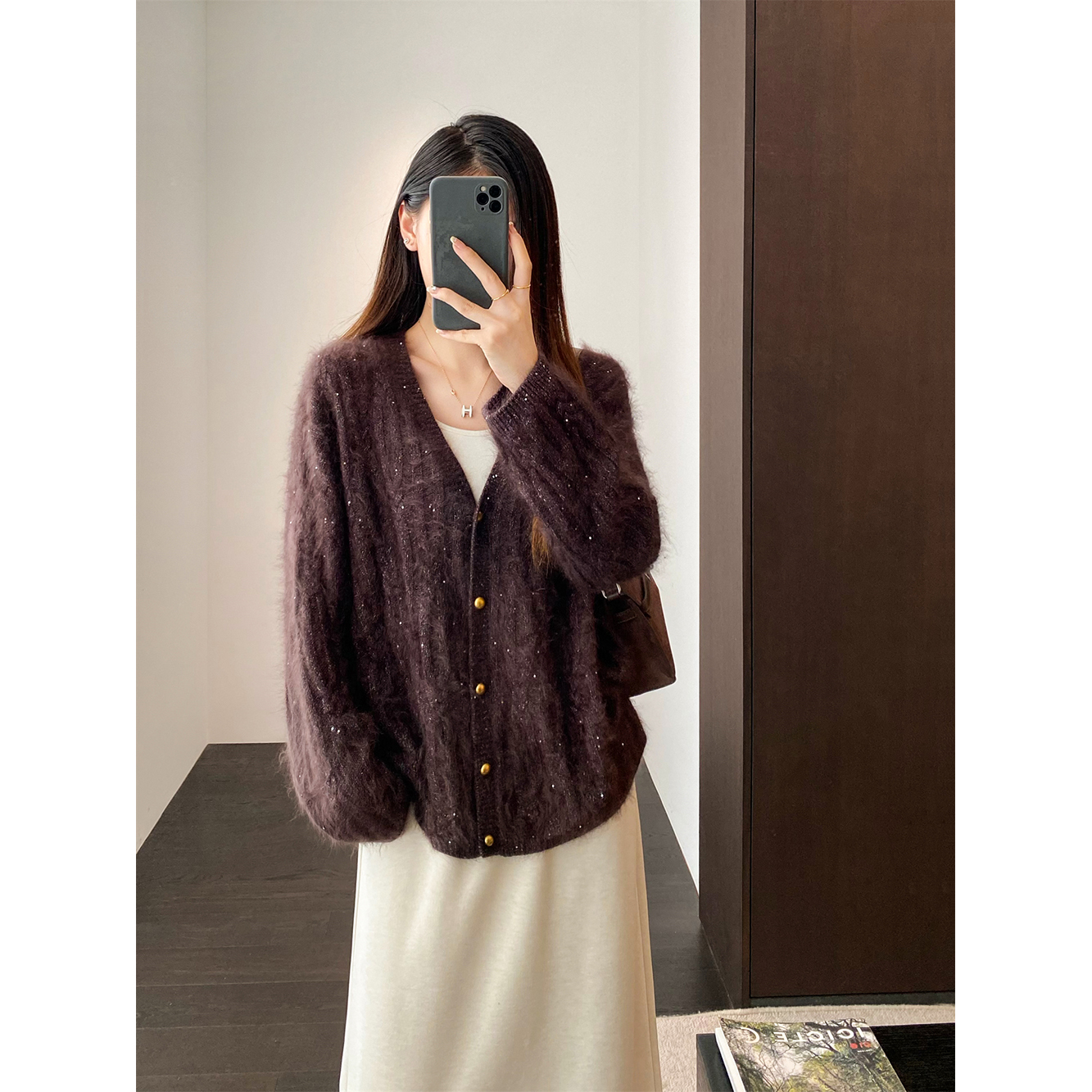 慵懒毛衣拉绒拉毛开衫外套女秋冬