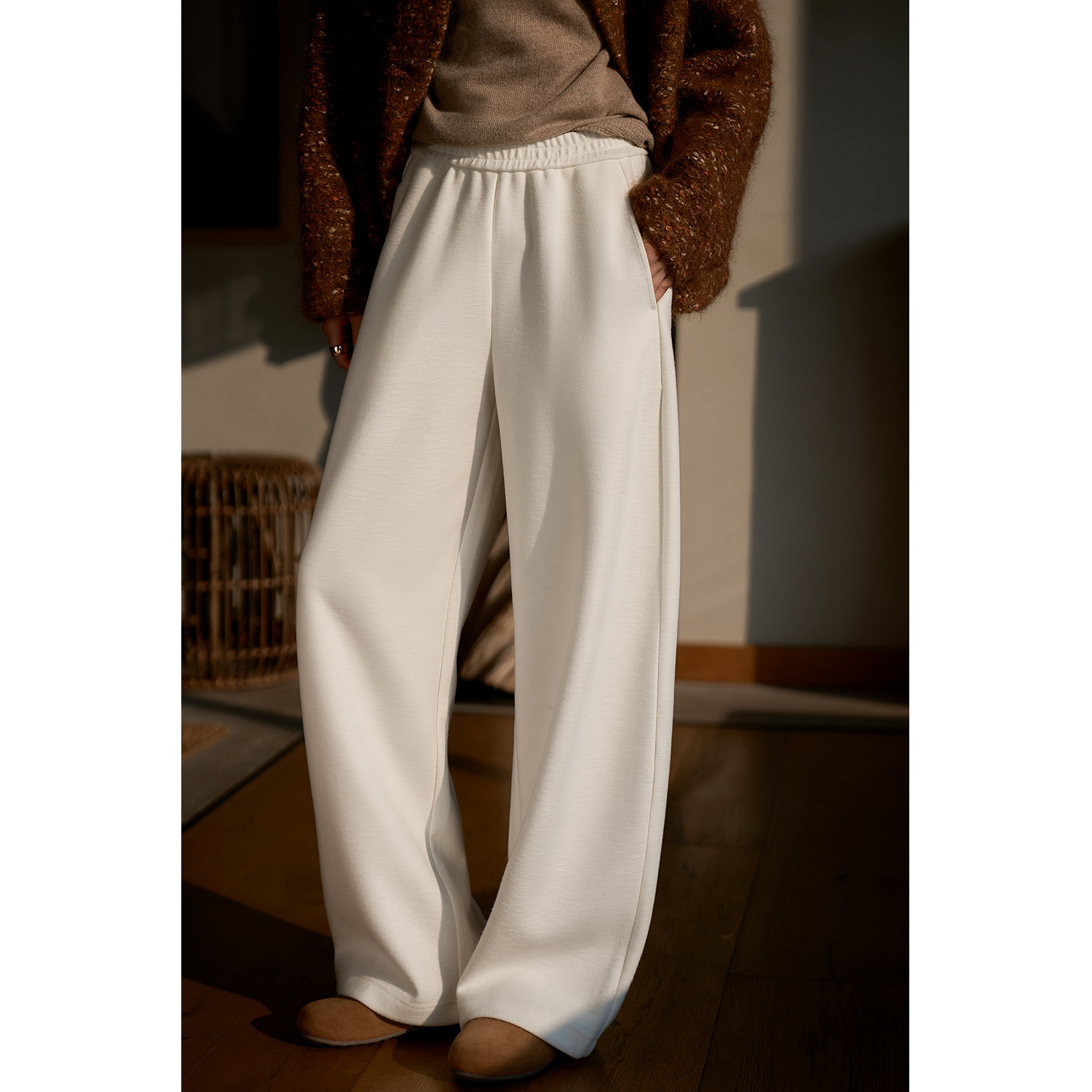 山羊绒毛呢裤阔腿香蕉裤直筒裤女