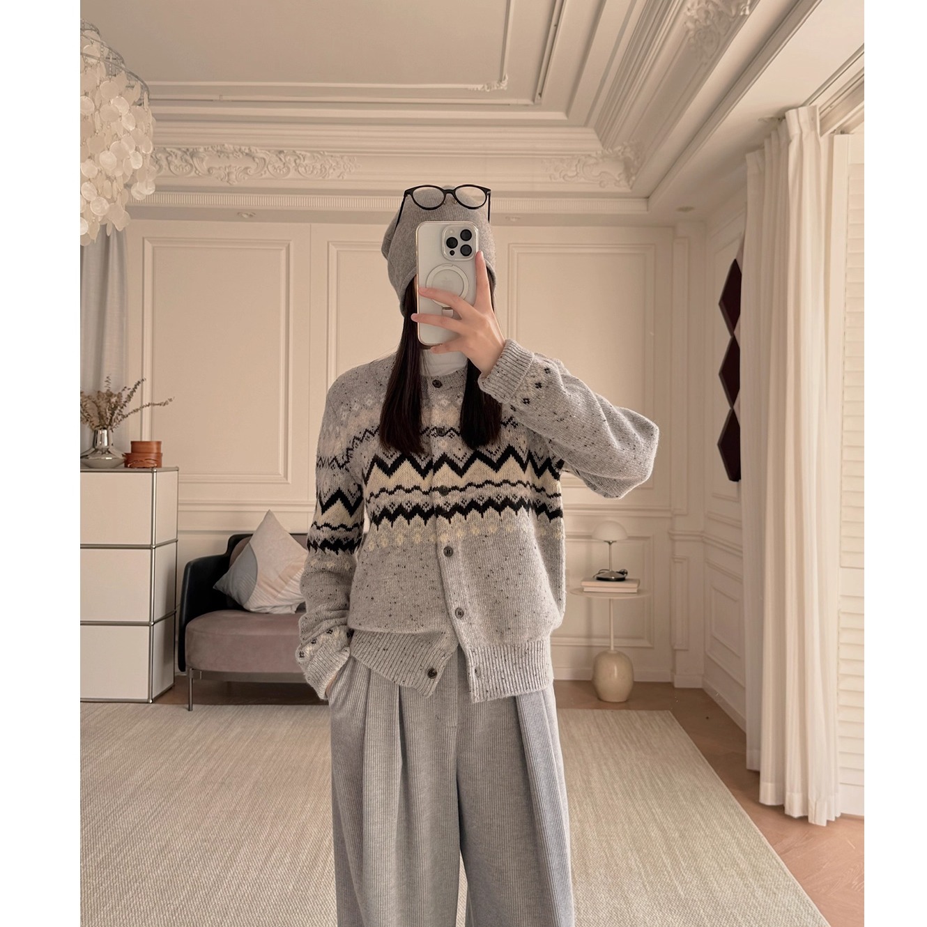 高端100%羊毛撞色针织衫上衣女冬