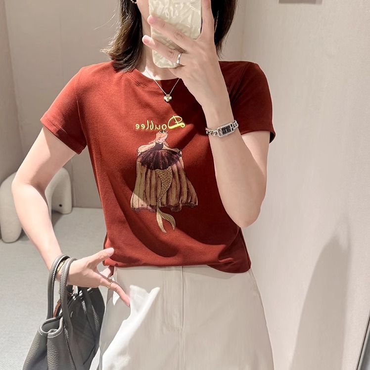 高端大牌美人鱼印花短袖T恤女夏