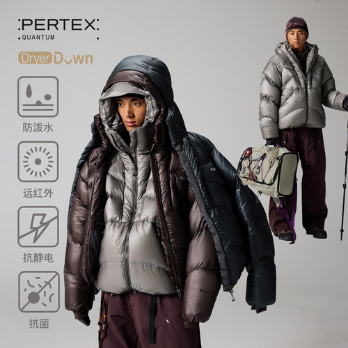 蓝岐PERTEX高强高密度900蓬远红外发热抗菌保暖连帽极寒羽绒服男
