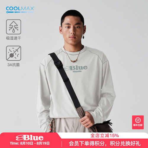 蓝岐COOLMAX户外运动抗菌印花T恤2026春夏吸湿速干圆领打底长袖男
