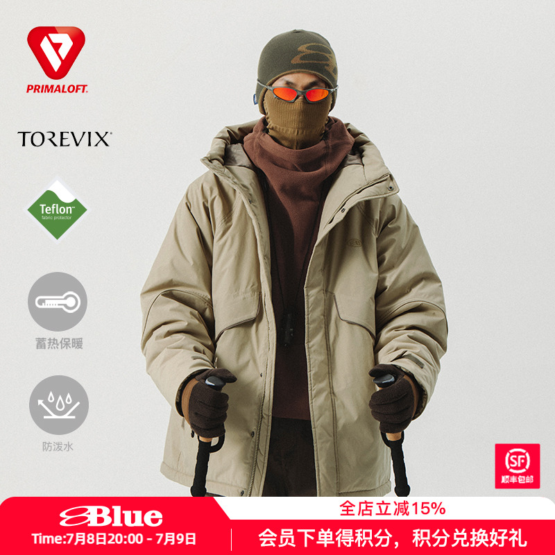 BLUE蓝岐连帽中长款棉服