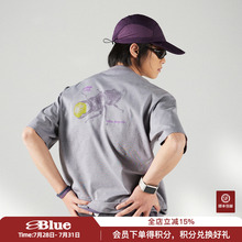 NothommeBLUE蓝岐棉质花纱锹甲T恤柔软透气复古印花五分短袖男