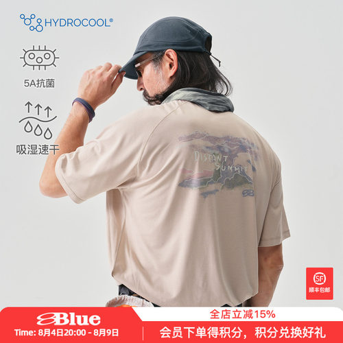 蓝岐风景印花抗菌透气T恤户外运动徒步攀岩吸湿速干圆领短袖男夏