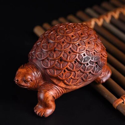 花梨木雕刻金钱龟摆件木