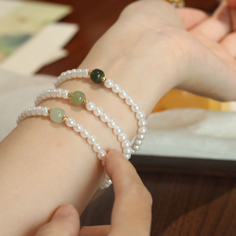 天然和田玉施家珍珠手串