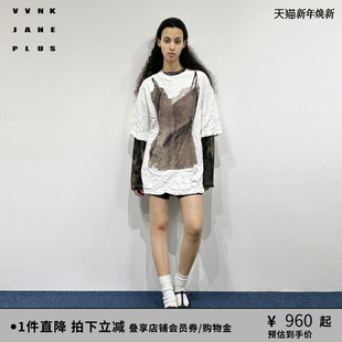 复古印花廓形短袖 VVNK 新款 PLUS2025夏季 T恤女J520555302D JANE