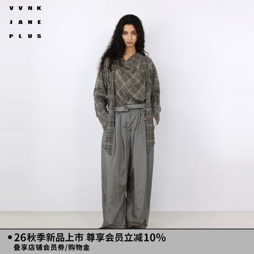 VVNK JANE PLUS2026秋季新款荡领系带格纹衬衫女J630452020A