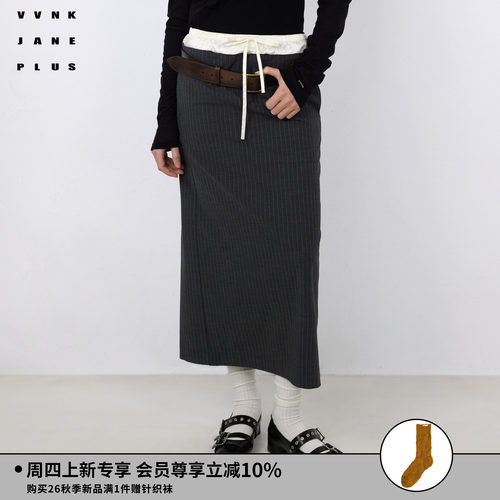 VVNK JANE PLUS2026秋季新款拼接条纹抽绳半裙女J630757019A