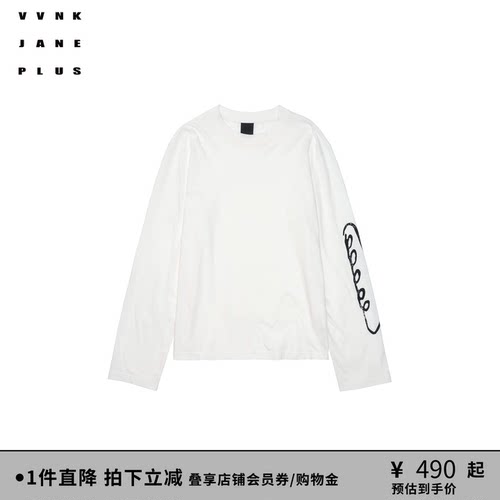 VVNK JANE PLUS夏季复古法棍印花长袖T恤女J520576370C