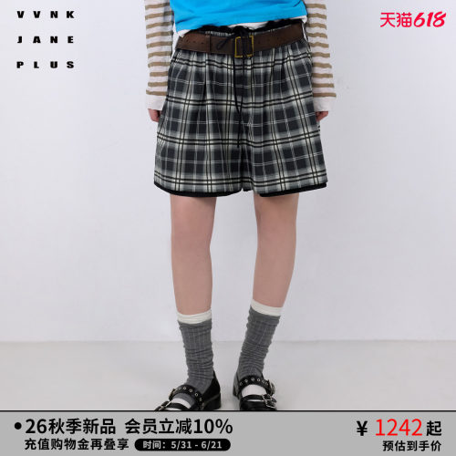 VVNK JANE PLUS2026秋季新款拼接花边腰头格纹短裤女J630875018A