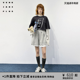 法棍印花宽松短袖 VVNK 新款 PLUS2025夏季 T恤女J520569370C JANE