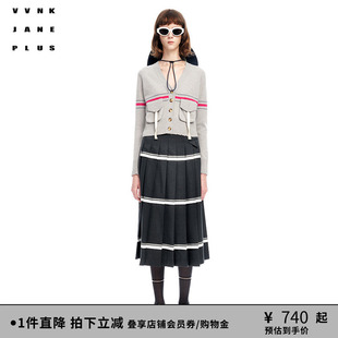 VVNK PLUS春季 新品 羊毛混纺学院感百褶半身裙女J310750009A JANE