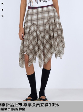 VVNK JANE PLUS2026春季新款不规则下摆格纹半身裙女J610775013B